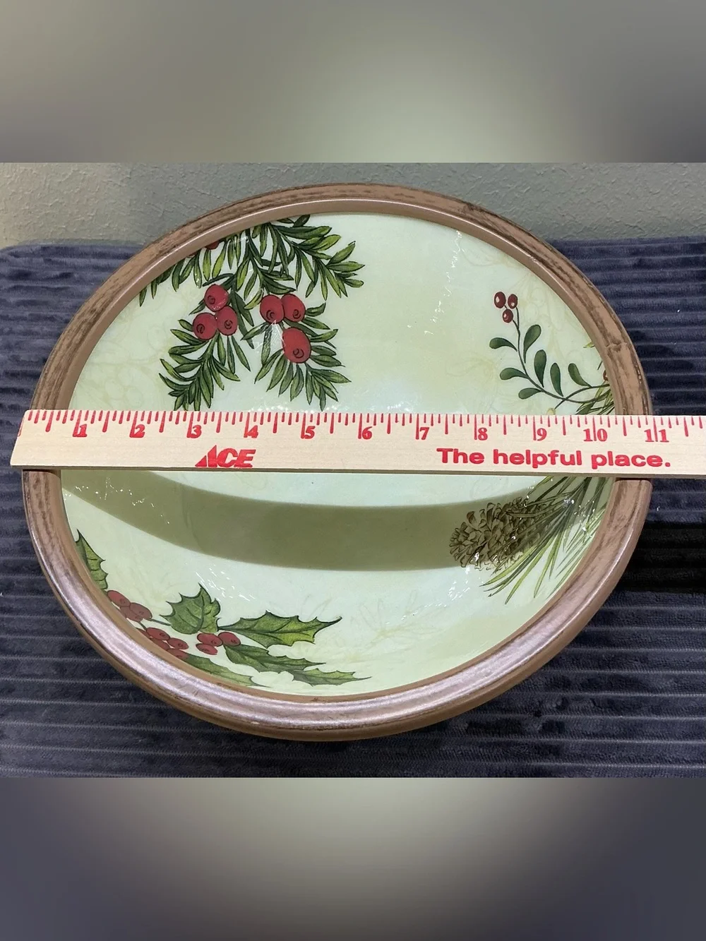 Better Homes & Garden Heritage Holiday Enamel Acacia Bowl Christmas Serve Bowl